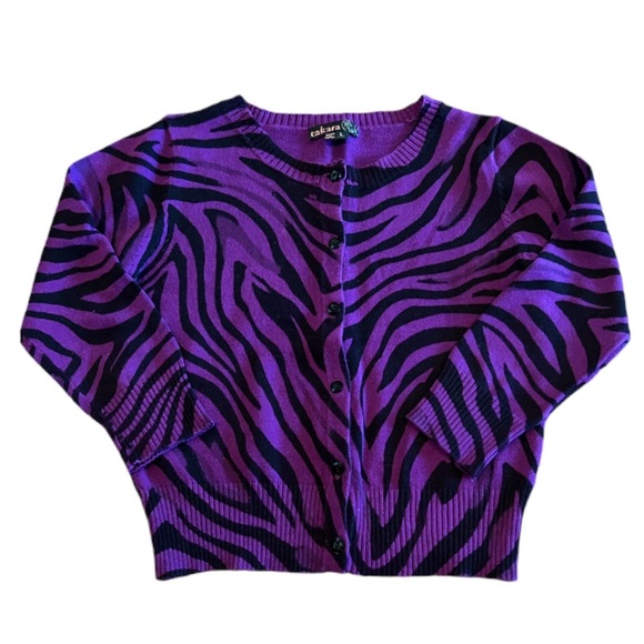 Takara Girls 3/4 Sleeve Sweater Black Purple Zebra Print - Picture 1 of 6